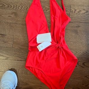 Tory Burch red one piece side tie swimsuit